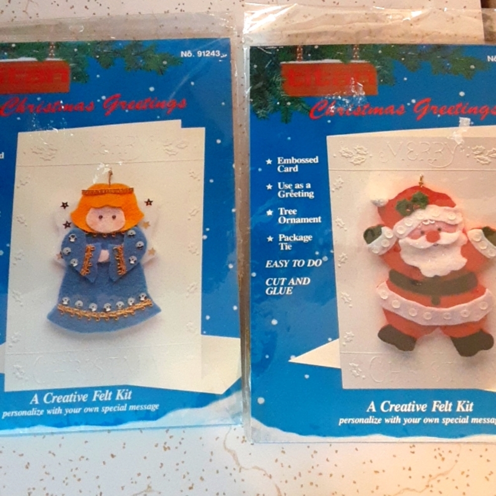 Christmas Greetings Cards Felt Kits Santa And Angel Lot